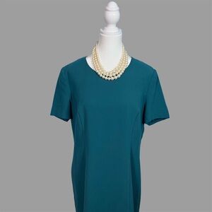 JG Hook Casual Chic Preppy Teal Midi Dress Size 14 Petite Pristine Condition